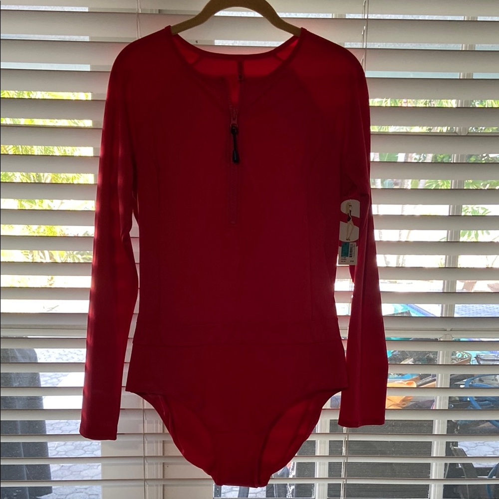 SPANX Red Long Sleeve One Piece Swimsuit